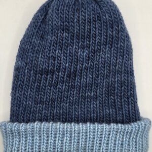 Kézzel kötött kétoldalas duplafalú kék gyermek sapka M-es méret