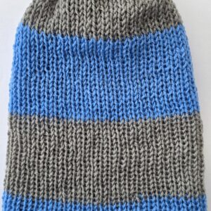 Kézzel kötött kétoldalas duplafalú kék-szürke férfi sapka M-es méret